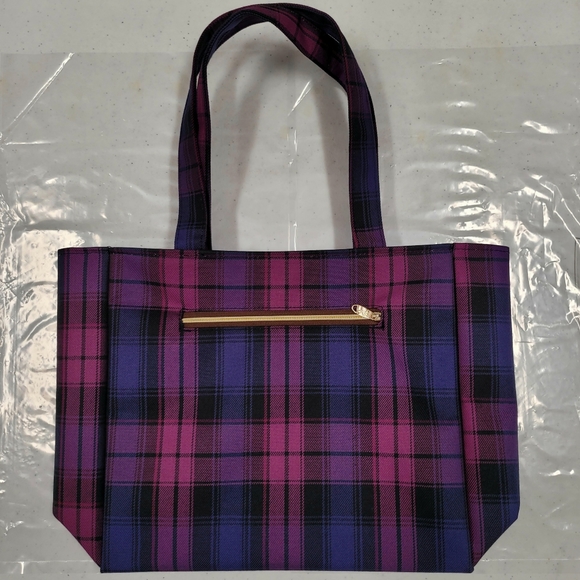Waterproof Plaid Medium Tote Shoulder Handbag - Picture 8 of 14